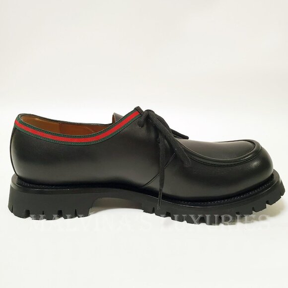 GUCCI SHOES MENS JASPER WEB TRIM LACE-UP BLACK LEATHER DERBY sz 9 / US 9.5 - Picture 10 of 14